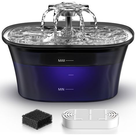 Fontaine à eau automatique pour chat - 2,5 l - Avec couvercle en acier inoxydable - Distributeur d'eau pour chiens et chats - Plusieurs animaux de compagnie (noir, taille L) (1/5)
