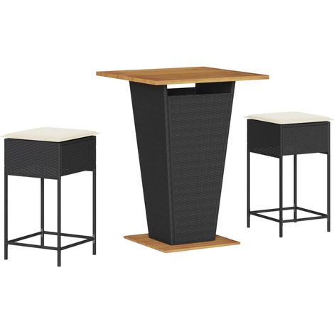 Maison Exclusive - Set Bar da Giardino 3 pz con Cuscini in Polyrattan Nero (1/5)