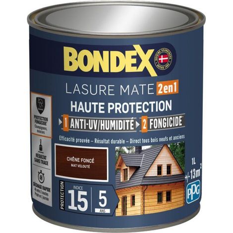Lasure 2 En 1 Satin - Protection Haute Durée 5 Ans - Résistance UV 15 - Antigoutte Fongicide - Pour Bois Neufs et Anciens - 5 L (1/5)