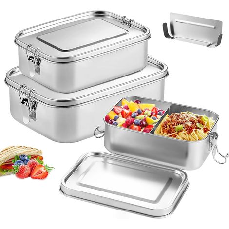 3er Set Edelstahl Bento Boxen, Lunchbox Edelstahl, mit Fach, für Picknick, Arbeit, Schule, 850ml / 1400ml / 2400ml (1/5)
