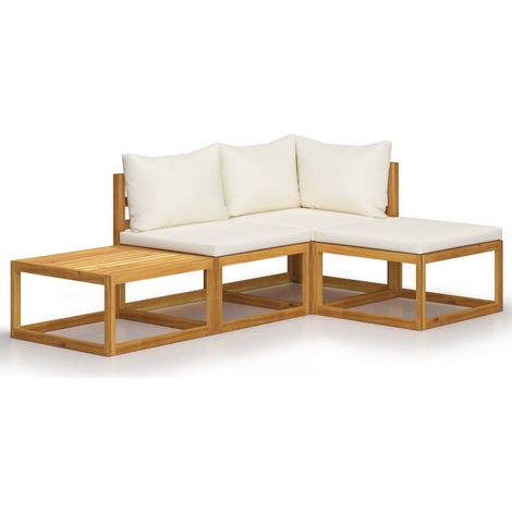 vidaXL 4 Piece Garden Lounge Set with Cushion Cream Solid Acacia Wood (1/7)