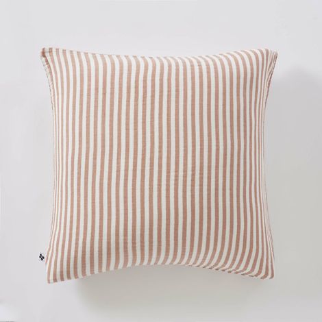 Taie d’oreiller LIVIA 60 x 60 cm – Double gaze de coton rayée – Abricot (1/3)