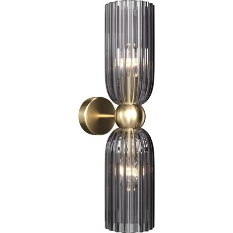 Applique Contemporanea Antic Metallo Oro 2 Luci Diffusore In Vetro Colore Grigio (1/4)