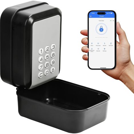 Smart Key Box, Electronic Key Safe with Number Code Outside, Bluetooth Key Cabinet, Wall Mounted with 6 Digit Numbers, Waterproof Key Safe for Home, Garage, Apartment, Holiday Accommodation (1/5)