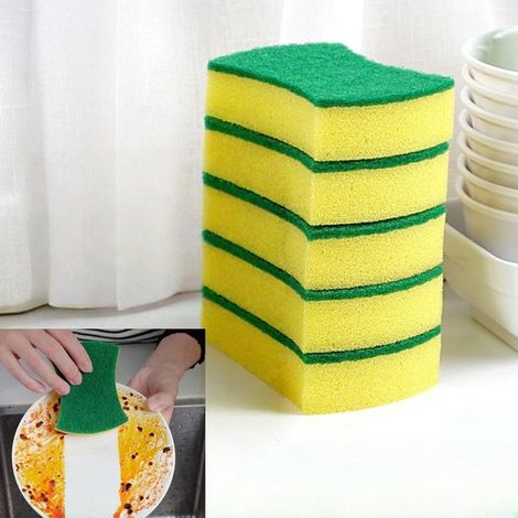 royaluxe - 10 éponges de cuisine double face - Idéales pour casseroles, bols et ustensiles - Nettoyage efficace sans rayures - Jaune et vert