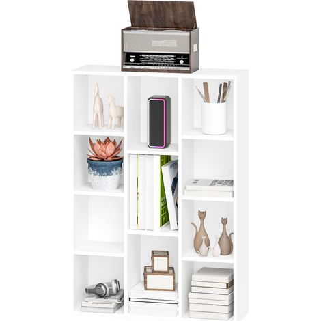 Étagère de rangement à 11 compartiments, format vertical ou horizontal, pour livres et objets de décoration, 74,3 x 24 x 106 cm, blanche (1/5)