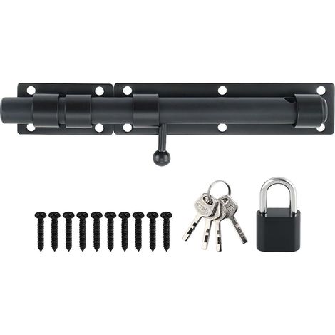 Türriegel mit Vorhängeschloss, Edelstahl, Schwarz, 230mm, abschließbar