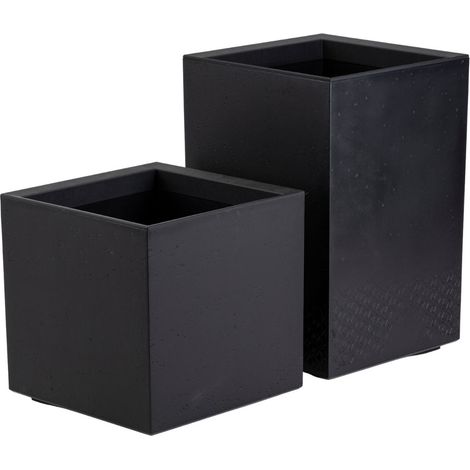 Set Betonique Pflanztöpfe auf Rollen, 40 cm, recycelbar, schwarz, 2 Stück