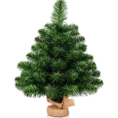 COSTWAY Arbre de Noël Sapin de Noël Artificiel 60CM -67 Branches avec Feuilles PVC Support Métallique, Base en Ciment (1/5)