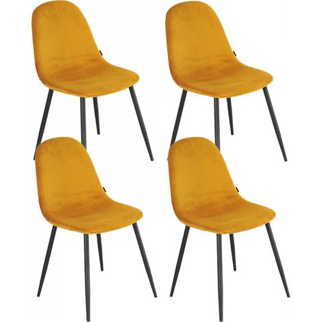 Lot de 4 chaises en tissu velours jaune avec pieds métal noir – BIBA 2 (1/5)