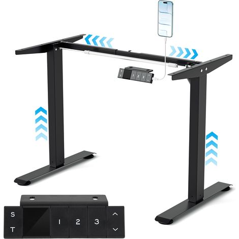 Jiubiaz Bastidor de mesa con altura regulable eléctricamente, memoria de 3 posiciones y carga USB-C. Innovador motor único con diseño inverso para una estabilidad máxima (perfil tubular de 65 x 45 mm)