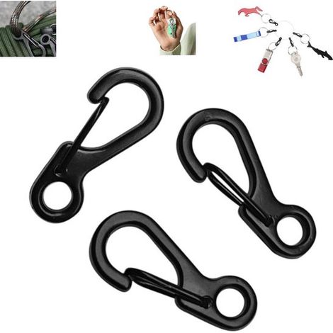 Lot de 3 mousquetons noirs - Mini mousqueton - Extérieur - Noir - Alliage de zinc - Crochet tactique - Mousqueton à ressort métallique - Crochet à ouverture rapide - Accessoire de camping - 2,5 cm - P (1/5)