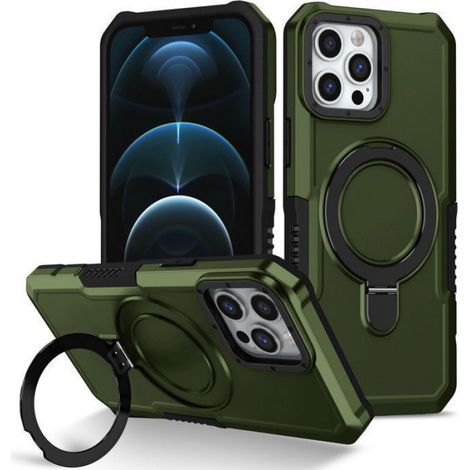 Pour iPhone 12 Pro Max (6.7") Coque Antichoc Étui de Protection Anneau Support Renforcée Armure Etui Vert (1/5)