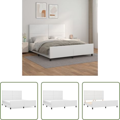 Tête de lit réglable - Cadre de lit sans matelas blanc 160x200 cm similicuir (1/5)