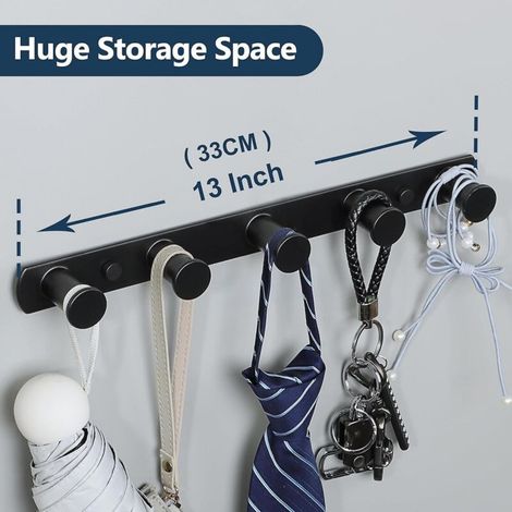 Porte-manteau mural, crochets à serviettes, crochets muraux à vis, porte-serviettes pour salle de bain et cuisine, finition noir mat en acier inoxydable, 5 crochets ronds (1/3)