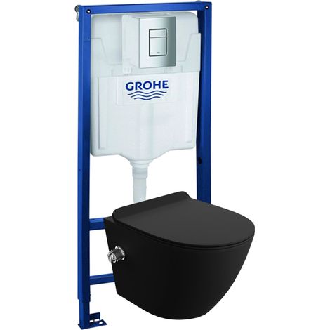 GROHE Bâti-support Solido + Lavita WC Salto Black suspendu noir sans bord + panneau de commande Delta 25 chrome Kit complet WC (1/5)