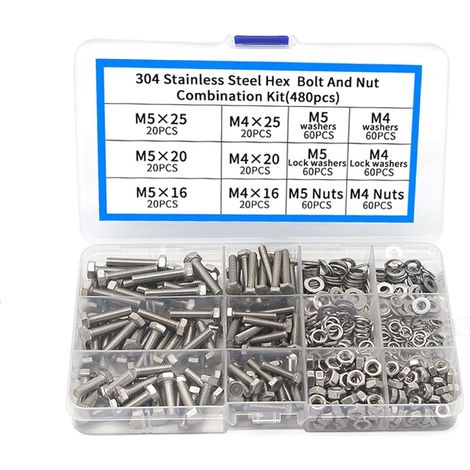 APEX Lot de 480 boulons hexagonaux et écrous hexagonaux, vis en acier inoxydable (1/5)
