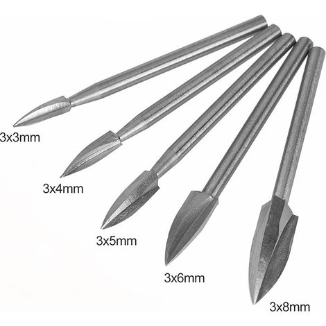 3 lots de 5 fraises HSS 3 dents – Outil de sculpture bois pour micro‑moteur – Lime rotative pour gravure fine et modelage (1/5)