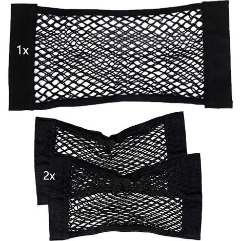 Filet de rangement pour coffre auto – Lot de 3 filets élastiques en nylon (2x40x25 cm + 1x60x25 cm) avec bandes crochets fines (1/4)