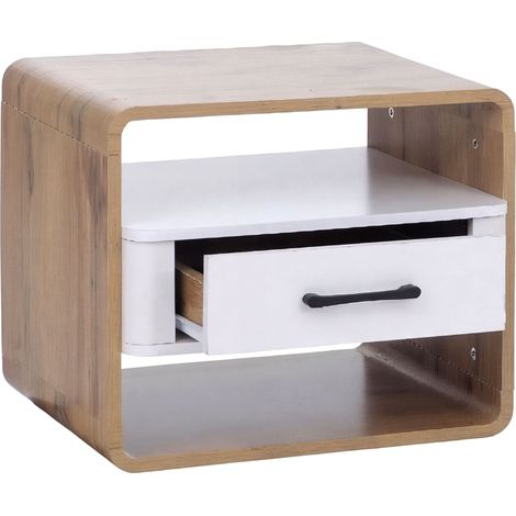 [NEUWERTIG] Nachttisch HHG-820, Nachtkasten Nachtschrank Nachtkommode, Schublade MDF 40x48x44cm Wotan-Eiche-Optik, weiß