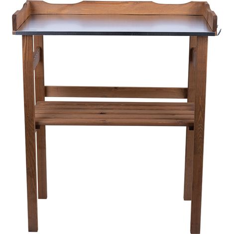 Pflanztisch mit Unterschrank Holz Pflanzentisch Balkon imprägniert, mit Ablagefach und Metallplatte, LxBxH 78x38x86 cm