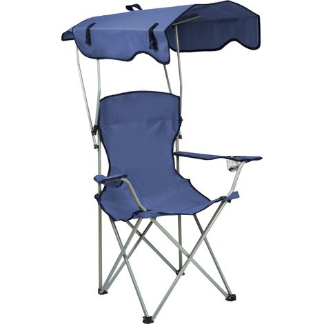 Campingstuhl mit Baldachin, Klappbarer und Tragbarer Strandkorb, Lounge-Stuhl, mit Armenlehnen und Getraenkehaltern, Ideal für Camping, Strand, Garten, Pool und mehr,Dunkelblau (1/5)