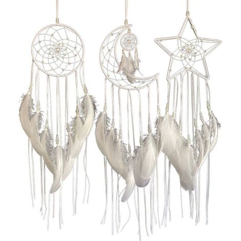 Blanc - Lot de 3 attrape-rêves d'Halloween, motif étoile, soleil et lune, design traditionnel fait main, pour décoration murale et décoration intérieure (Noir) (1/5)