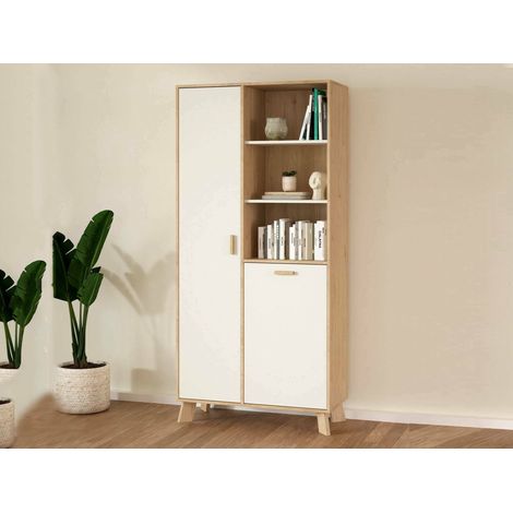 Dmora - Vetrina Esme, Credenza espositiva, Vetrinetta multiuso, Madia da soggiorno, 89x40 h188 cm, Rovere e Bianco (1/5)