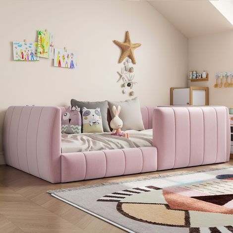 Article combiné,Lit pliant de 90 x 200 cm, avec barre de sécurité. Couleur rose. (1/5)