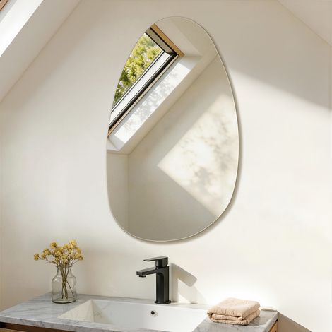 85 x 50cm Asymmetrical Bathroom Wall Mirror, Frameless, Wall Mounted – S'AFIELINA