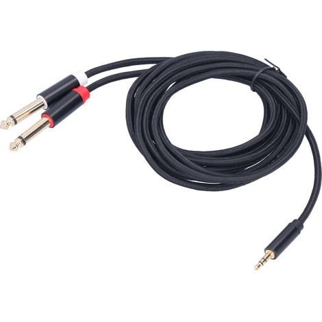 Câble audio 3.5mm vers double 6.35mm pour enceintes studio, gaine tressée, longueur 3 mètres (1/5)
