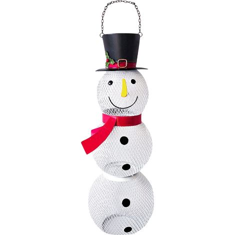 Mangeoire suspendue pour oiseaux sauvages, mangeoire décorative de Noël en métal en forme de bonhomme de neige et d'oiseau (1/5)