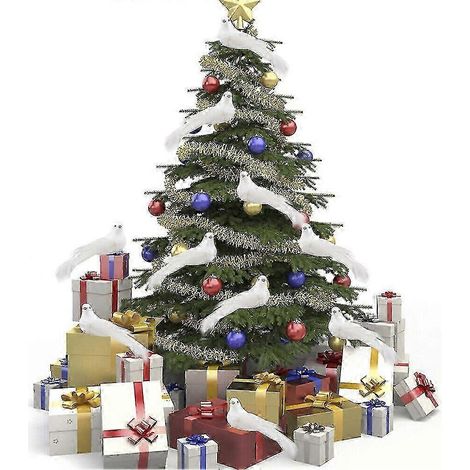 12 colombes artificielles blanches en plumes, décorations pour sapin de Noël (1/5)