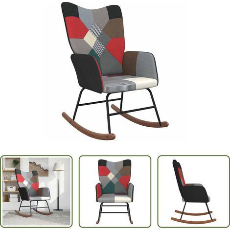 Wohnzimmerstuhl - Schaukelsessel mit Hocker Patchwork Stoff (1/5)