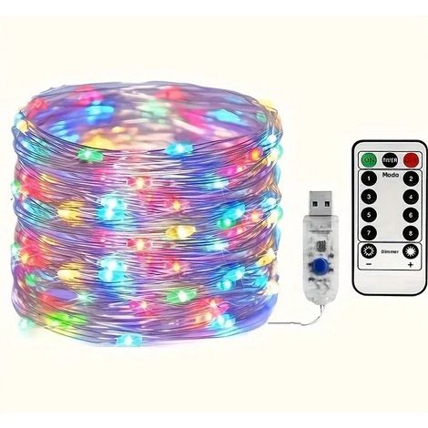Guirlande lumineuse USB « Ciel étoilé » (2 m, 20 LED colorées), fil de cuivre argenté, 8 modes d'éclairage, avec télécommande (1/5)