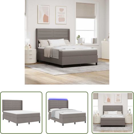 LED-Streifen -  LED Boxspringbett mit Matratze Taupe 140 x 190 cm Stoff (1/5)