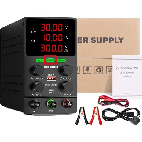 Alimentation de charge de batterie, tension réglable, caractéristiques de sécurité, 30V 10A charge, 220V prise EU (1/2)