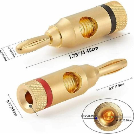 12pcs Fiches Bananes,Premium 24K Connecteur Plaqué Or pour HiFi Haut-Parleur,Câble Enceinte,Home Cinema,Speaker Cable