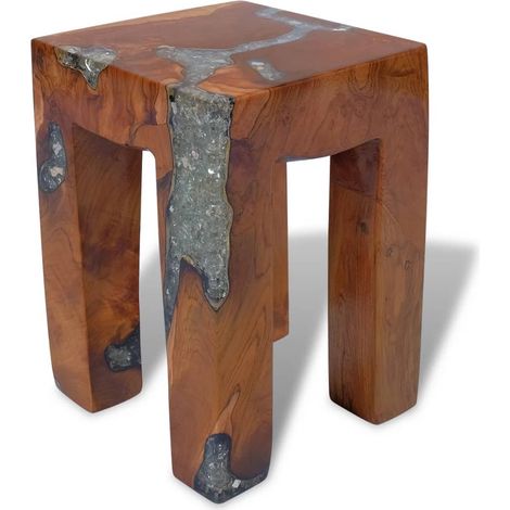Sgabello seduta sostegno piante 30x30x40 cm legno massello di teak e resina multicolore DEC026339
