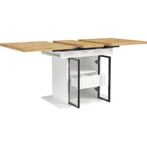 Mesa de comedor extensible con espacio de almacenaje e iluminación LED RGB, 110-140 cm, blanco (1/5)