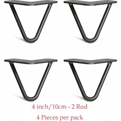 4 x Hairpin Table Legs Hair Pin Legs Set Metal Steel Legs Mid Century Modern Style for Furniture Bench Desk DIY Project with FREE Feet Protector & Screws (4inch/10cm, 2Rods) (1/5)