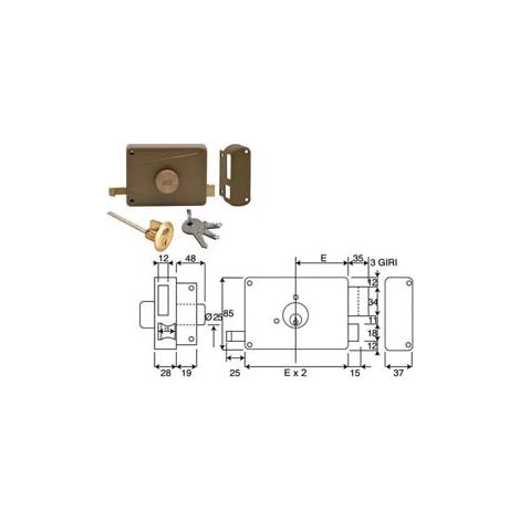 SERRATURA DA PORTONCINO APPLICARE C/POMOLO CILINDRO STACCATO 3 MANDATE- - mm.50 DX (330B) - 1 pezzi WALLY