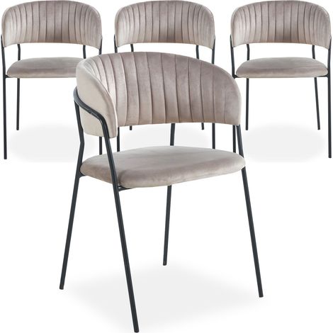 Cotecosy – Lot de 4 chaises Tabata – Métal noir et velours taupe – Dossier arrondi pour confort optimal – Dimensions L53.5 x P52.5 x H79 cm (1/5)
