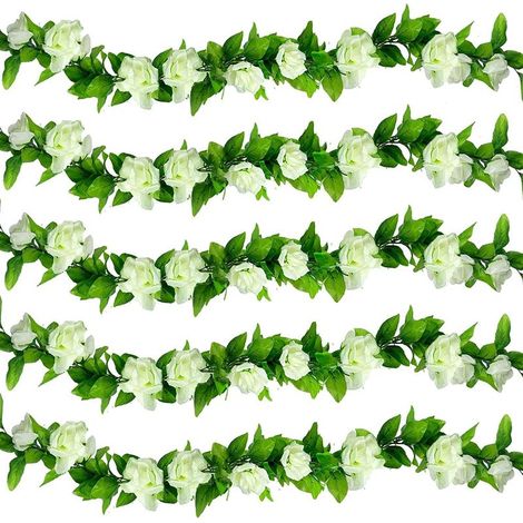 piezas de decoración floral artificial, guirnalda de rosas artificiales para bodas, ideal para paredes, jardín, sala de estar, fiestas de cumpleaños en interiores y exteriores - Blanco (1/5)