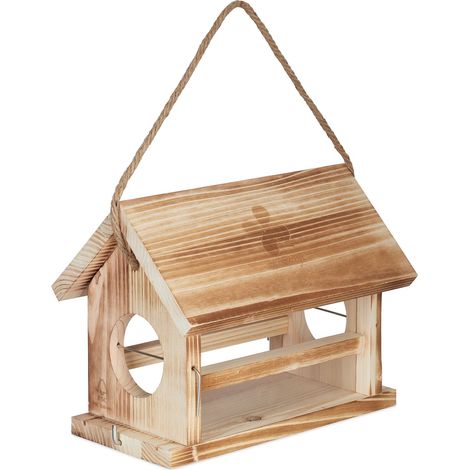 Mangiatoia per uccelli da esterno giardino tetto apribile 25 x 20 x 25 cm in legno fiammato 130012342