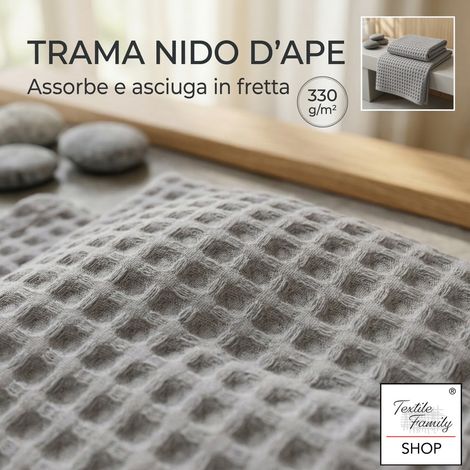 Asciugamani Nido d'Ape 100% Cotone 330 g/m² Made in Italy – Set 2 Pezzi (60x110 + 40x60) Tex Family – Antracite (1/5)