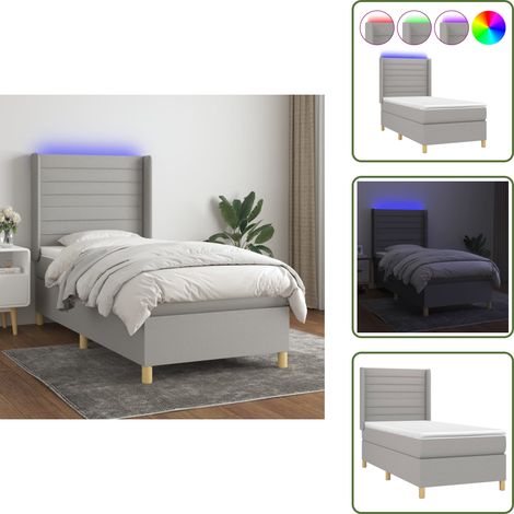 Boxspringbett mit Matratze & LED Hellgrau 100x200 cm Stoff - Boxspringbett - Doppelbett - Schlafsofa - Bettenrahmen - Lattenrost (1/5)