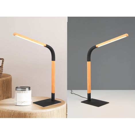 LED Schreibtischleuchte NORRIS Schwarz mit Holz, Höhe 42cm