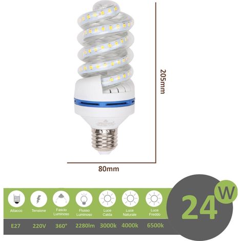 Lampadina led E27 24w tortiglione vortice luce spirale attacco grande bianca fredda naturale calda  Naturale 4000k (1/2)