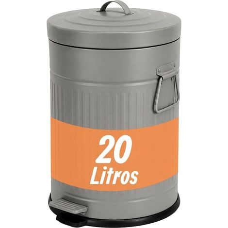 Relaxdays cubo basura 20 l, cocina, cubo interior extraíble, pedal, cierre suave, metal, cubo con pedal retro, gris